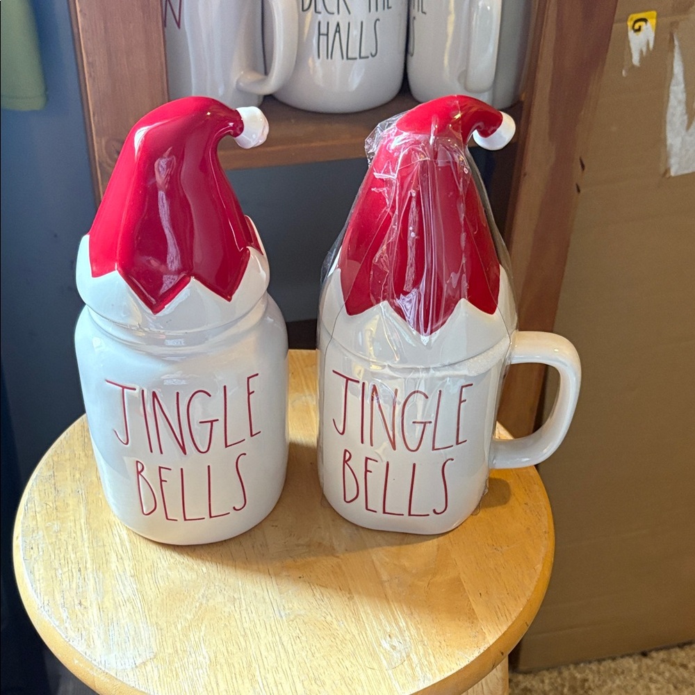 Jingle Bells Santa Hat Mug and canister